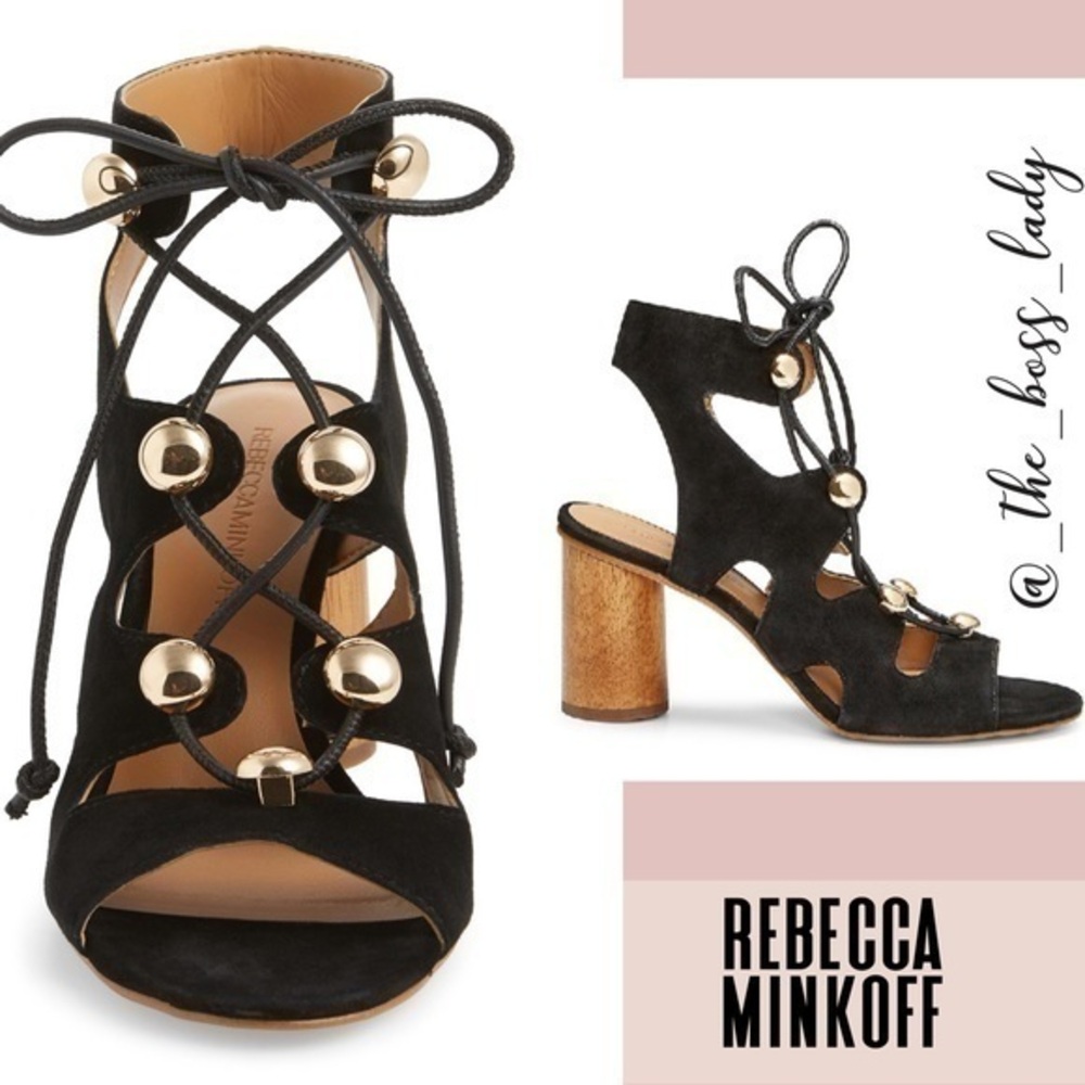 NEW Rebecca Minkoff Adiv Ghillie Cage Sandal black suede lace-up size 8.5